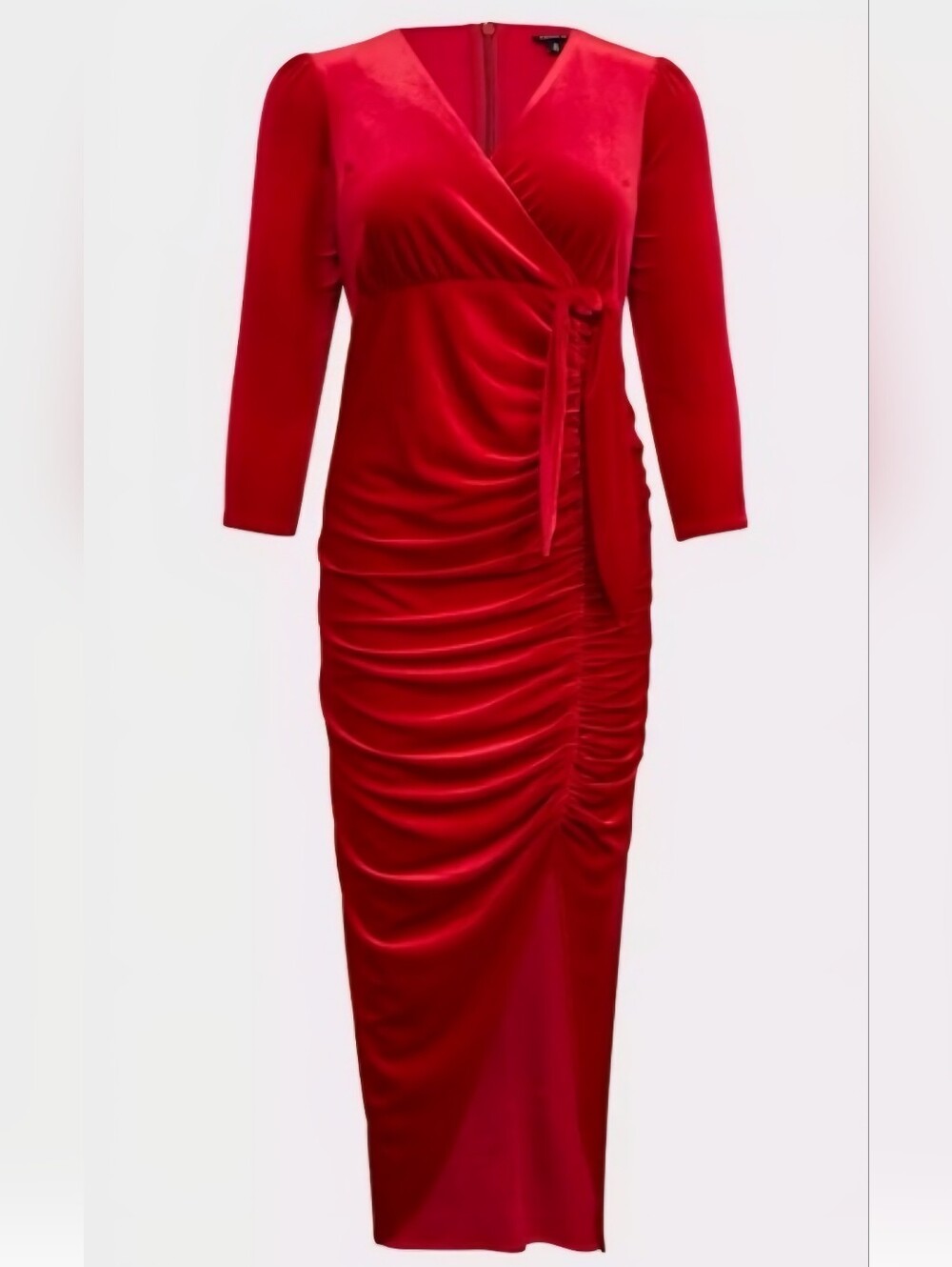 Torrid Red Velvet Wrap Ruched Dress. Perfect For A Night On The Town. Size 18